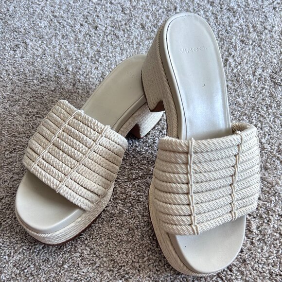 Vince Shoes - Vince Margo Cord Platform Slide Sandals – Cream SZ 6.5